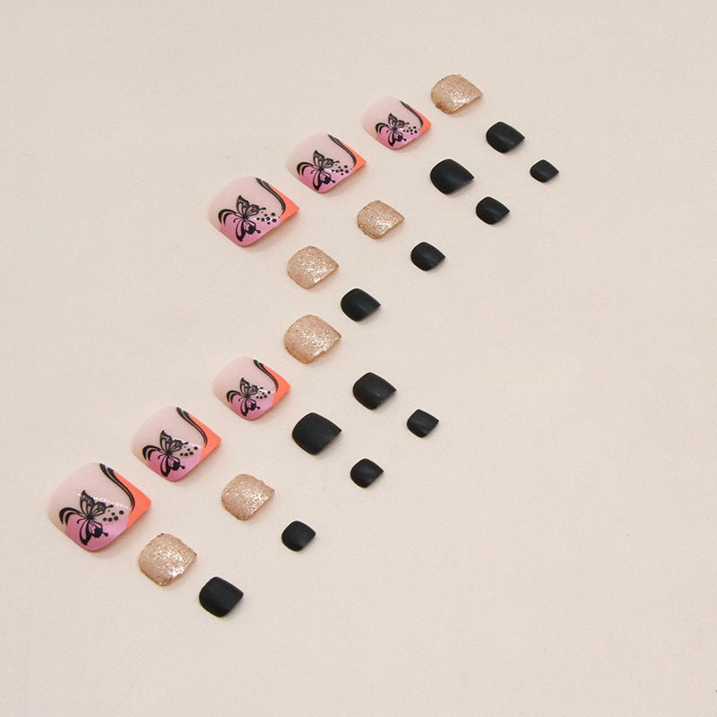 Wholesale Black Glitter Bright Oil Butterfly Feet Nail Stickers